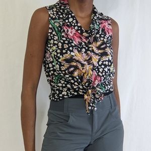 Patrons of Peace Floral Button Front Tie Shirt